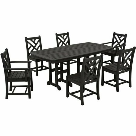 POLYWOOD Chippendale 7-Piece Black Dining Set with Nautical Table 633PWS1211BL